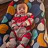 Josiah joined the competition — help win amazing prizes! baby, infant, child, onesie, red, gray, striped_clothing, baby_chair, polka_dot, colorful, indoor, wood_floor, curious, tongue_out, playful, seated, furniture, cute, portrait, young_child