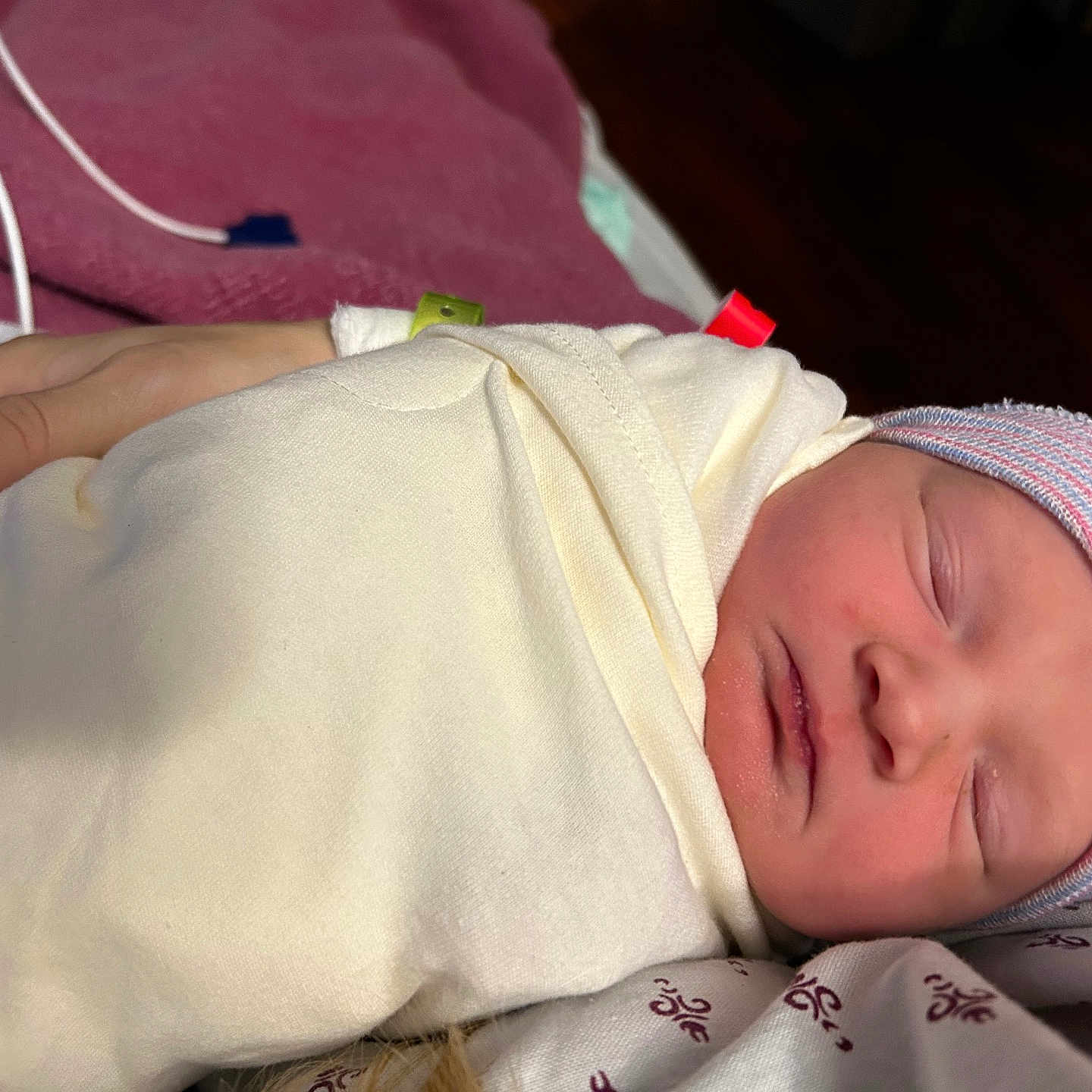 Gracelynn Ann Marie joined the competition — help win amazing prizes! baby, blanket, child, closeup, cute, hand, hat, hospital, indoors, infant, newborn, peaceful, person, portrait, resting, skin, sleeping, soft, swaddled, wrapped