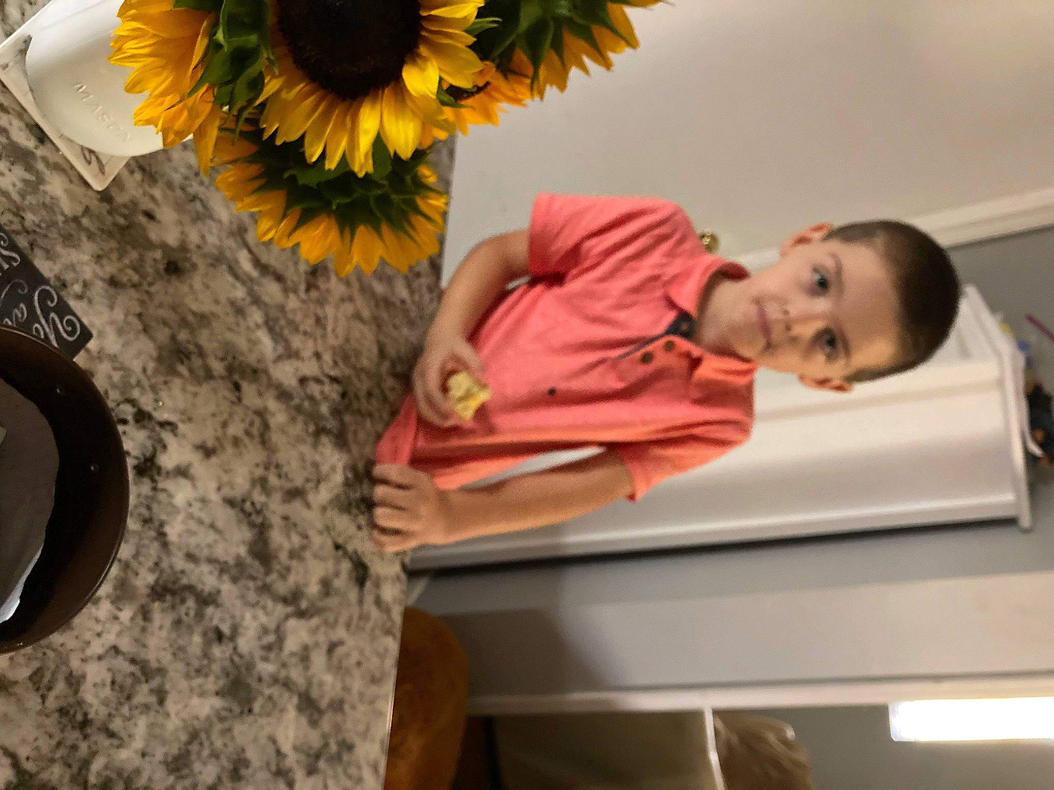 Nathan joined the competition — help win amazing prizes! annual_plant, bouquet, child, eye, floral_design, flower, flower_arranging, flowering_plant, happy, headgear, orange, person, petal, plant, plate, room, sunflower, sunglasses, table, tableware