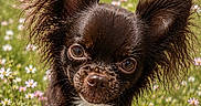Gucci a rejoint le concours — aidez-le/la à gagner de superbes lots ! animal, brown_dog, chihuahua, closeup, curious, cute, dog, fluffy, grass, meadow, nature, outdoor, pet, puppy, small_dog, summer, sunlight, walk, wildflowers, young_dog