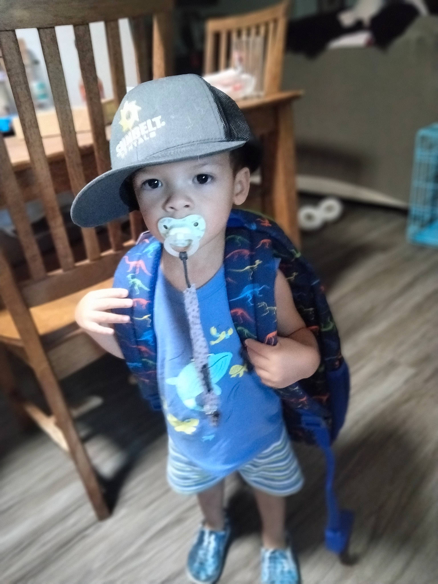 Kolten joined the competition — help win amazing prizes! baby, baby_toddler_clothing, child, costume, electric_blue, event, face, fashion_accessory, flooring, fun, hat, head, headwear, pattern, person, personal_protective_equipment, plaid, plant, sitting, sun_hat