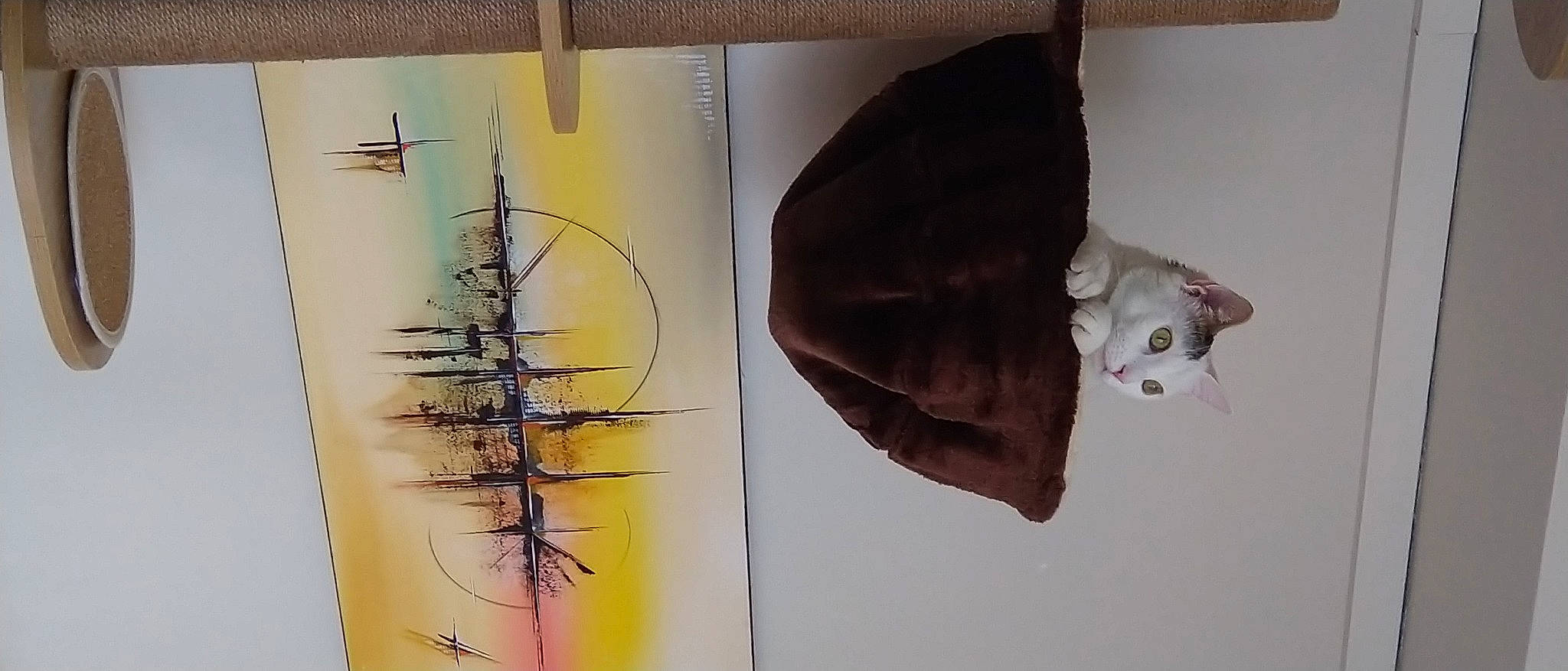 Denver participe au concours pour gagner de l'argent avec cette photo : art, artwork, bat, cat, drawing, felidae, fur, head, illustration, paint, painting, paper, rectangle, small_to_medium_sized_cats, tail, twig, visual_arts, watercolor_paint, whiskers, wood