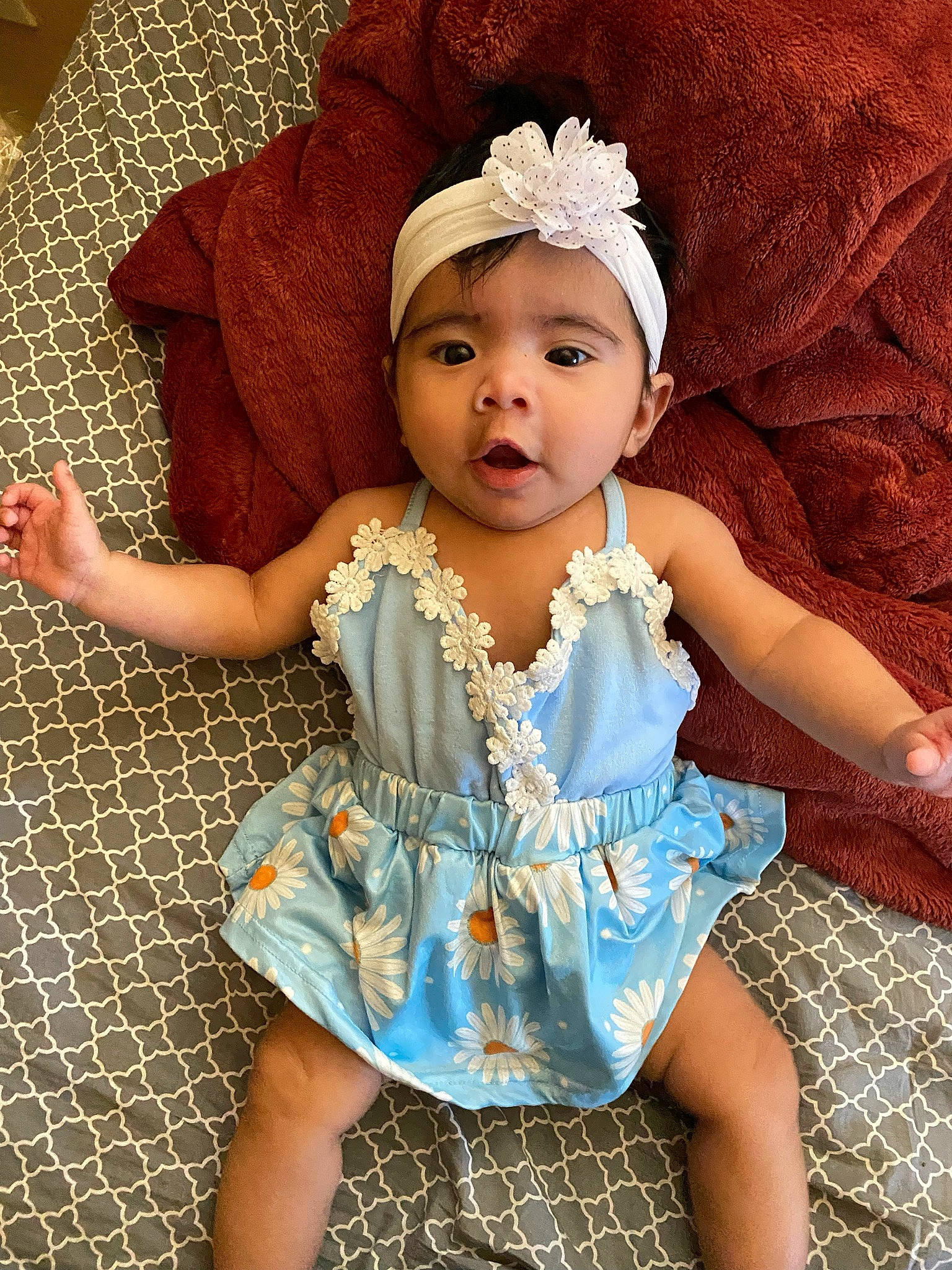 Celine joined the competition — help win amazing prizes! baby, baby_toddler_clothing, cap, child, day_dress, dress, embellishment, eye, fashion_accessory, headband, headgear, headpiece, iris, jewellery, necklace, pattern, person, pink, skin, sleeve