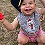 toddler, child, smiling, outdoor, grass, toy, bib, hat, barefoot, happy, cute, playful, clothing, face, person, squatting, summer, baby, fun, closeup