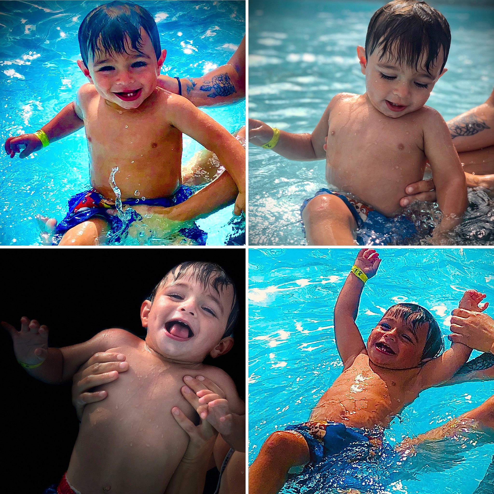 Quinten is registered to the contest to win money with this photo: barechested, chest, child, collage, cool, facial_expression, fun, happy, joy, leisure, muscle, person, photography, pool, recreation, smile, summer, swimming_pool, toddler, vacation