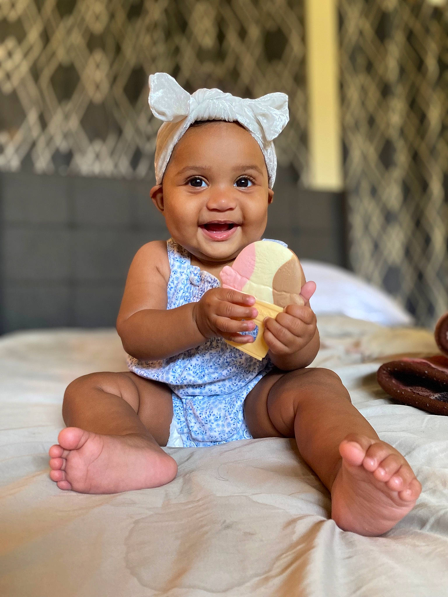 Anaiyah joined the competition — help win amazing prizes! baby, baby_toddler_clothing, barefoot, child, comfort, fashion_accessory, flash_photography, foot, fun, happy, headpiece, human_leg, joy, person, pink, skin, sleeve, smile, textile, thigh