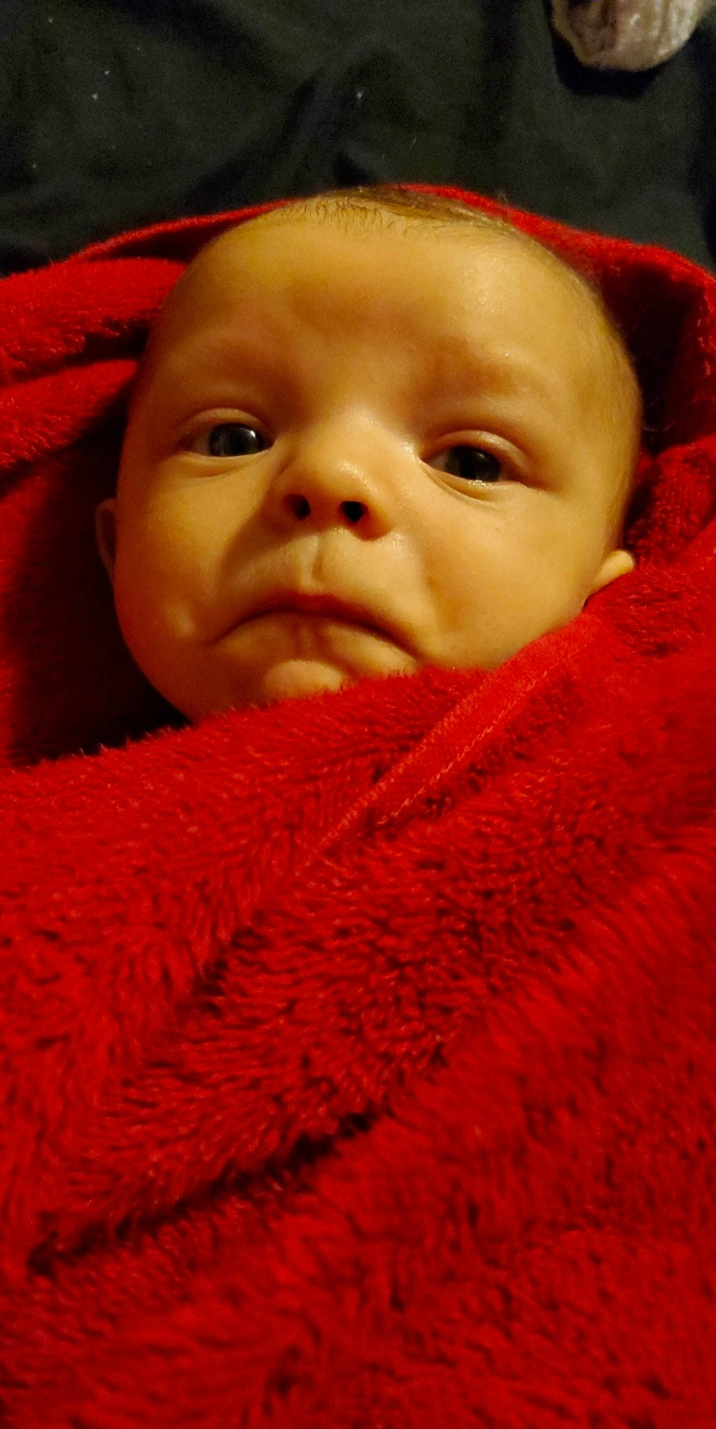 Zaylyn joined the competition — help win amazing prizes! baby, cheek, child, chin, close_up, eye, face, facial_expression, head, lip, mouth, nose, person, portrait, portrait_photography, red, skin, smile, toddler