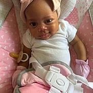Kymora joined the competition — help win amazing prizes! baby, baby_clothes, baby_seat, bow, child, comfort, cute, face, headband, indoors, infant, mittens, pacifier, pink, portrait, relax, smile, soft_toys, white_shirt, young