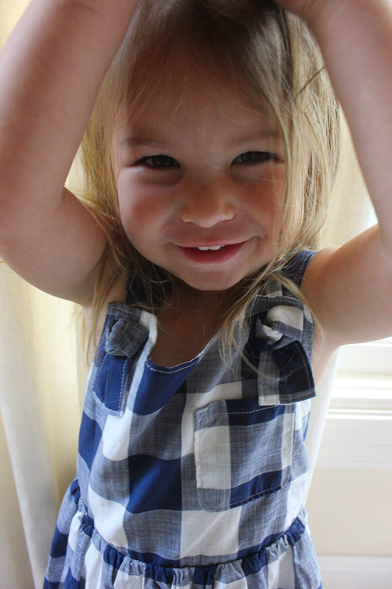 Annabella Grace is registered to the contest to win money with this photo: arm, beauty, blond, blue, child, child_model, design, eye, face, facial_expression, hair, hairstyle, head, joy, lip, long_hair, nose, pattern, person, skin