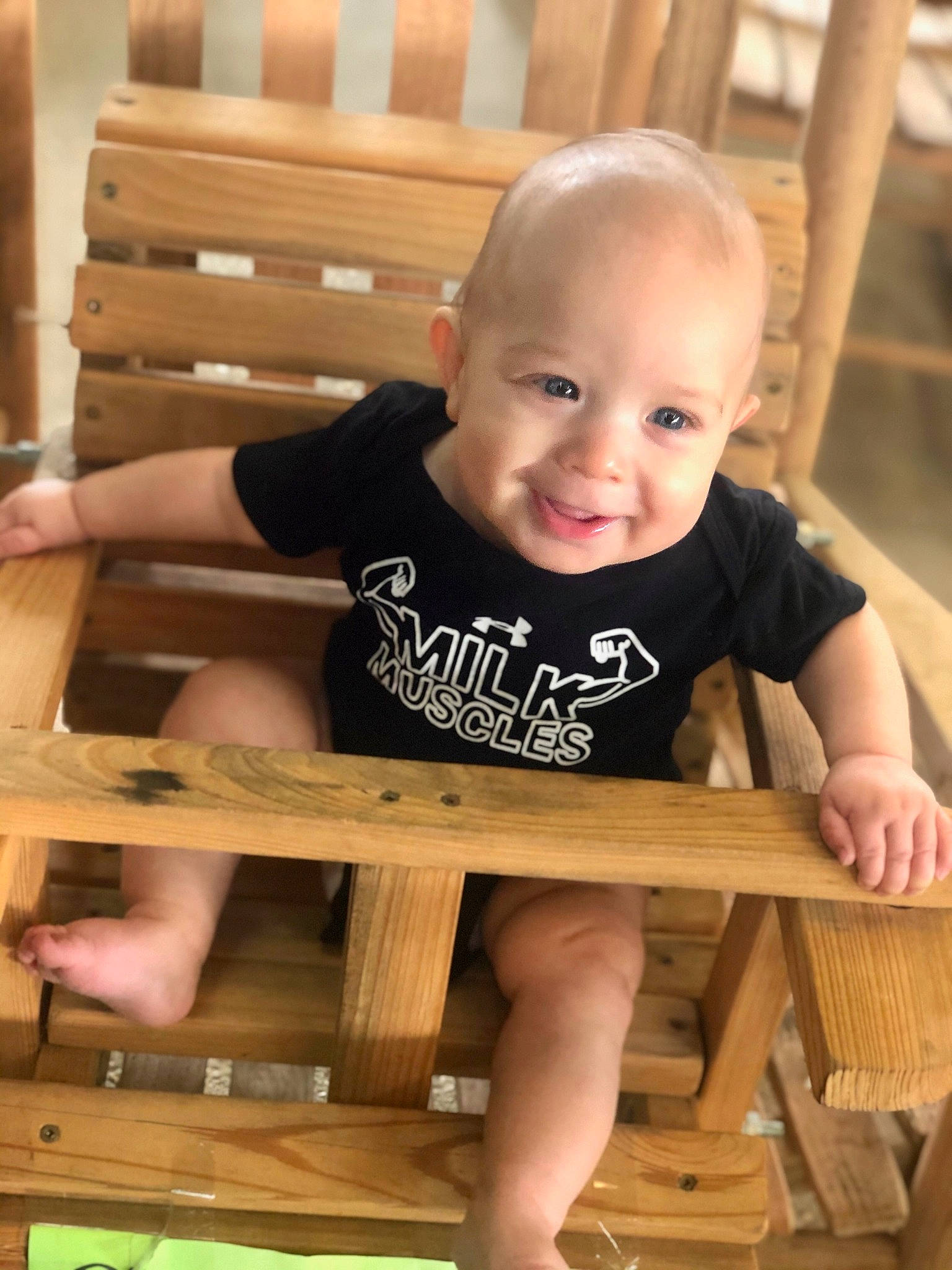 Kellen joined the competition — help win amazing prizes! baby, child, face, furniture, joy, person, play, sitting, toddler, wood