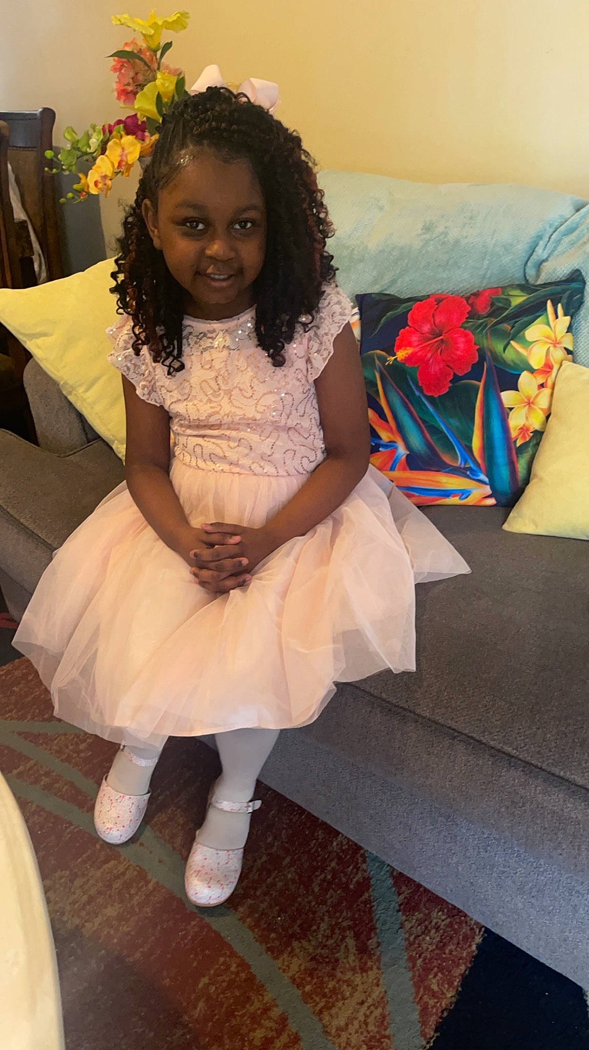 Aliyah is registered to the contest to win money with this photo: black_hair, bridal_clothing, dress, event, fashion_design, flooring, flower, formal_wear, fun, gown, hair, happy, headpiece, human_body, jewellery, joy, long_hair, person, pink, sitting