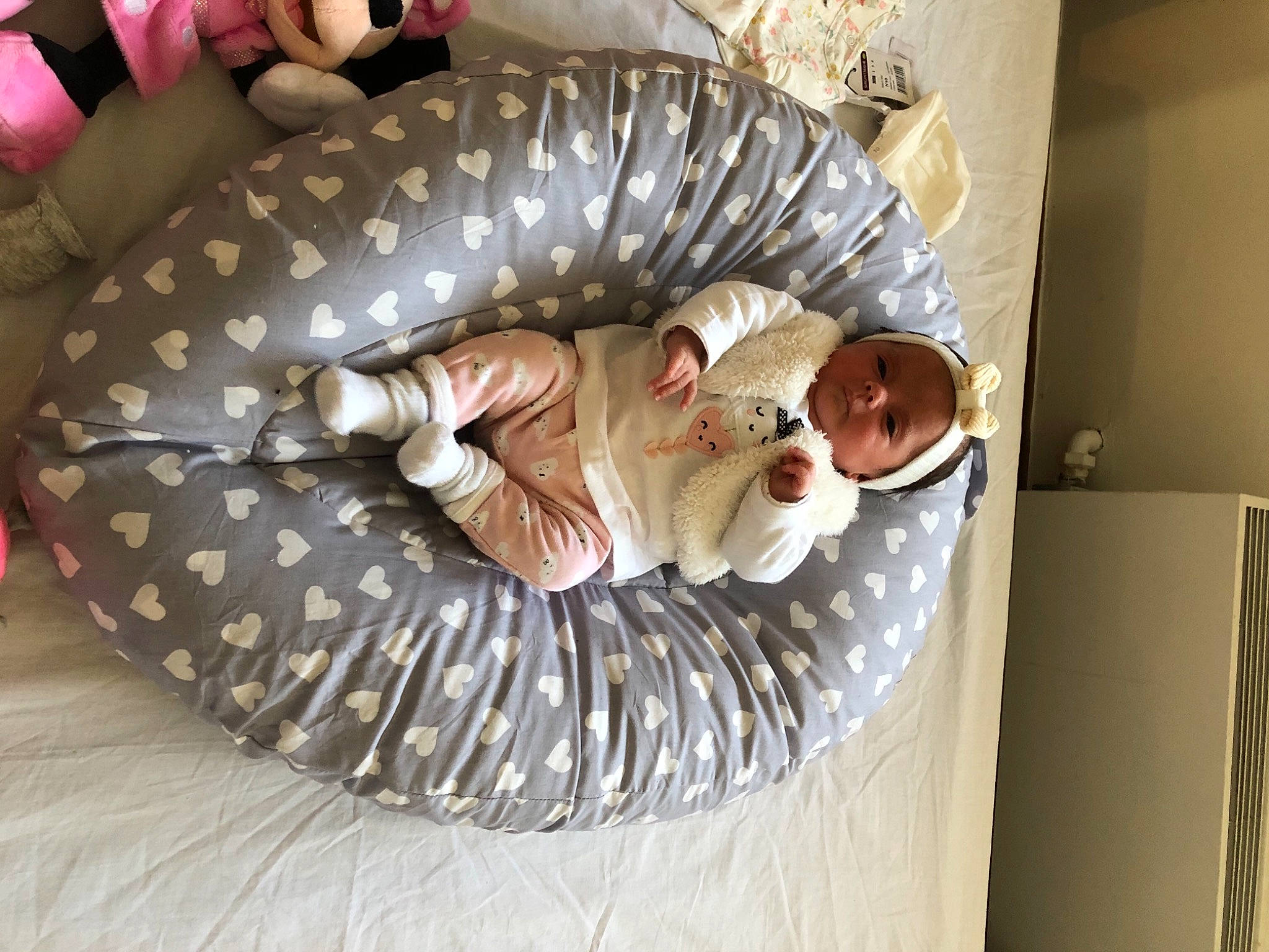 Israâ participe au concours pour gagner de l'argent avec cette photo : baby, baby_safety, baby_toddler_clothing, bedtime, comfort, infant_bed, linens, nap, nightwear, person, pink, sleep