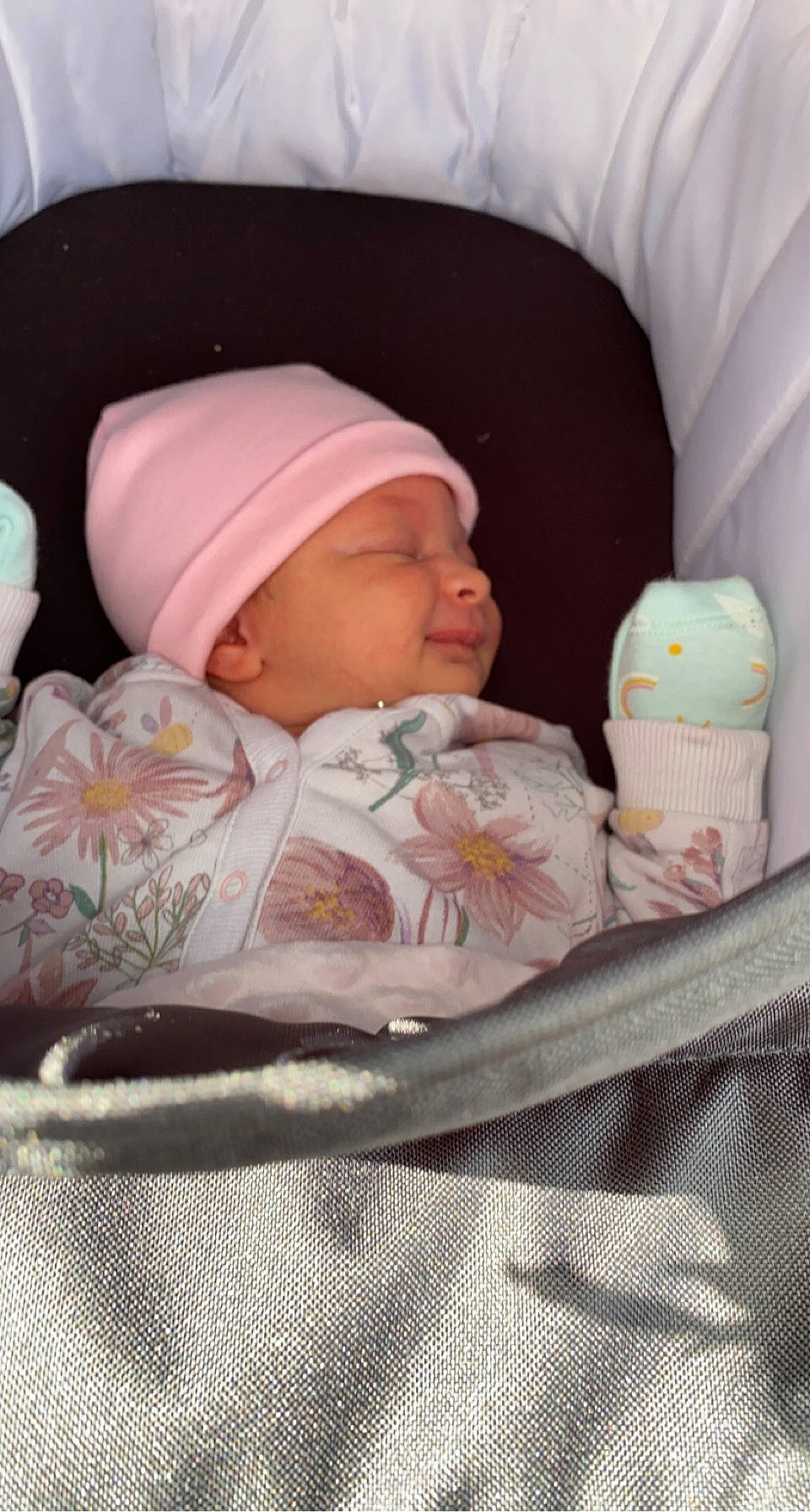 Evie-ann is registered to the contest to win money with this photo: baby, baby_products, baby_safety, baby_sleeping, baby_toddler_clothing, beanie, bedding, bedtime, cheek, child, comfort, finger, headwear, knit_cap, linens, nap, person, pink, room, skin