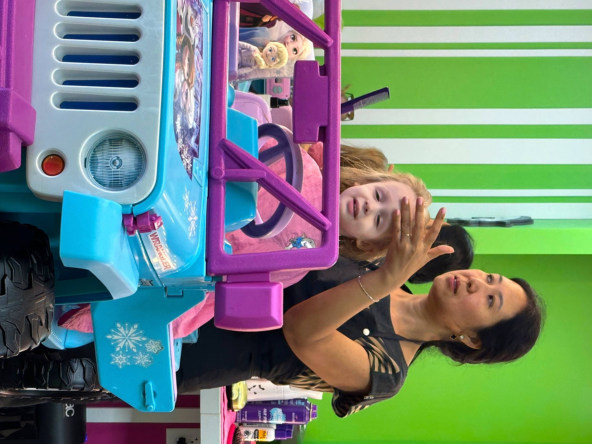 Alice joined the competition — help win amazing prizes! automotive_exterior, automotive_tire, automotive_wheel_system, electric_blue, fun, leisure, machine, magenta, person, recreation, room, snapshot, toy