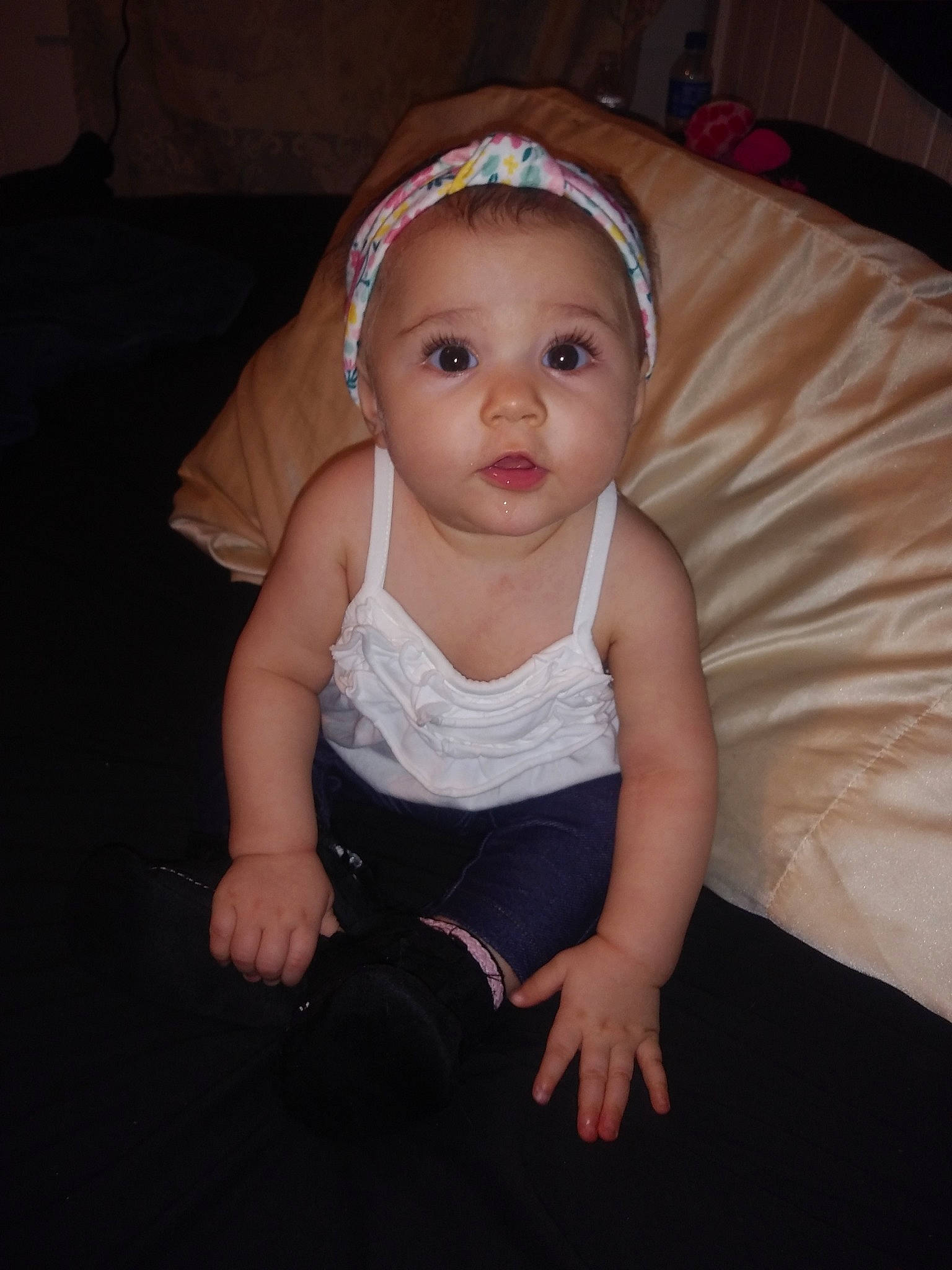 Camilla joined the competition — help win amazing prizes! baby, cheek, child, eye, fashion_accessory, hair_accessory, head, headband, headgear, headpiece, iris, person, sitting, skin, smile, toddler