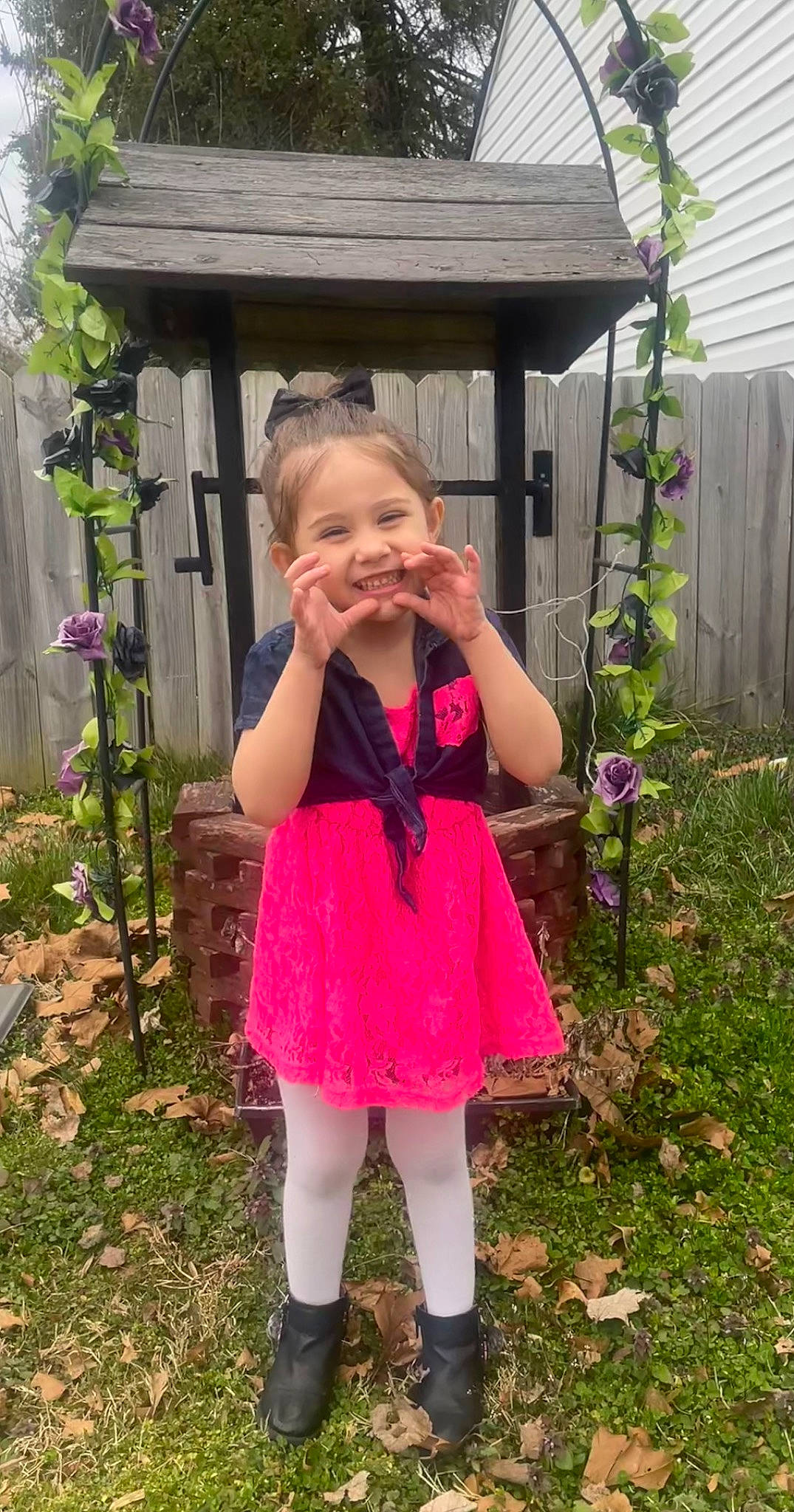 Camilla joined the competition — help win amazing prizes! annual_plant, baby_toddler_clothing, botany, child, dress, face, flower, fun, garden, grass, hair, happy, joy, magenta, pattern, people_in_nature, person, pink, plant, smile