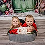 Paisley joined the competition — help win amazing prizes! baby, child, christmas, cute, decorations, family, festive, floor, green_door, happy, holiday, indoors, metal_tub, ornaments, portrait, posing, red_clothing, siblings, smiling, wooden_floor