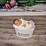 baby, blanket, bucket, candy, child, clothing, cozy, cute, decorations, festive, floor, holiday, indoor, infant, newborn, peaceful, portrait, resting, sleeping, wood