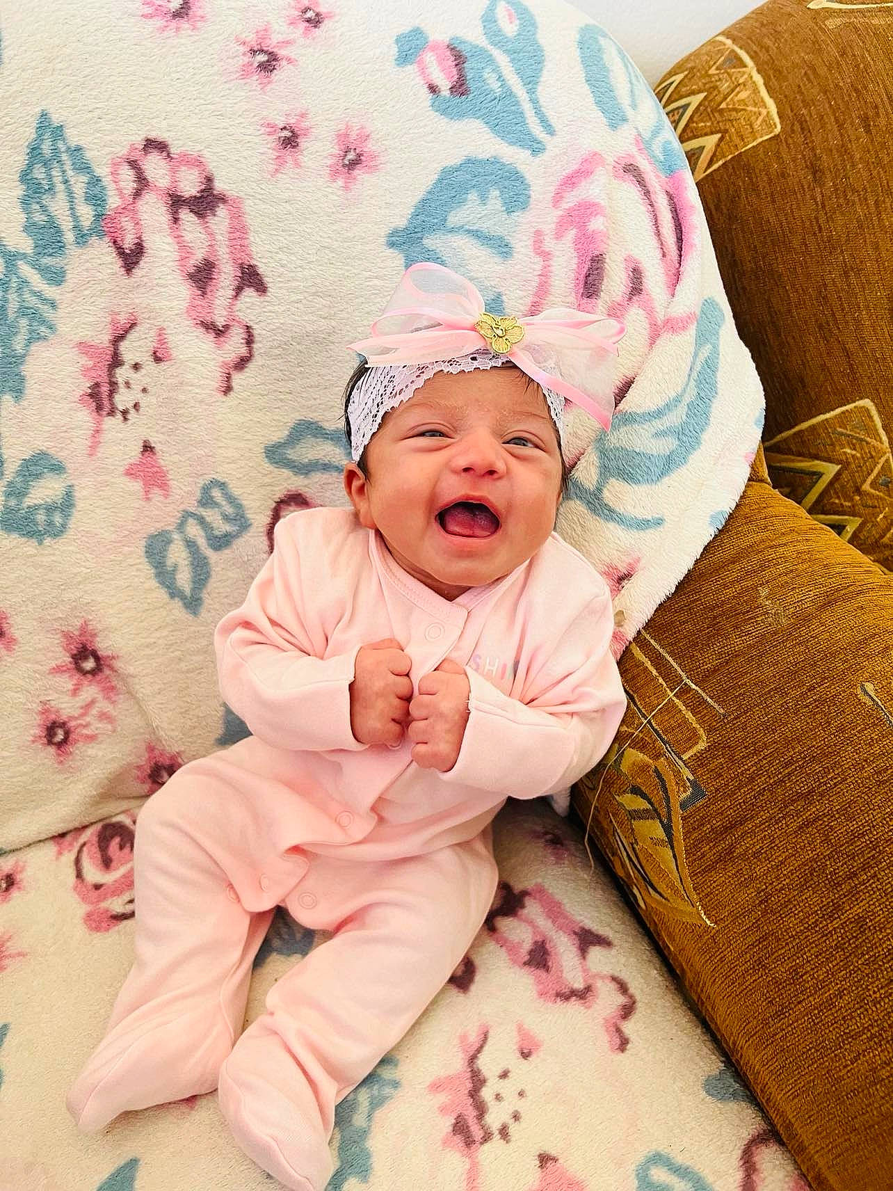 Ketty joined the competition — help win amazing prizes! baby, baby_sleeping, baby_toddler_clothing, beanie, bedding, child, comfort, face, happy, head, headwear, linens, magenta, pattern, peach, person, pink, room, sitting, sleeve