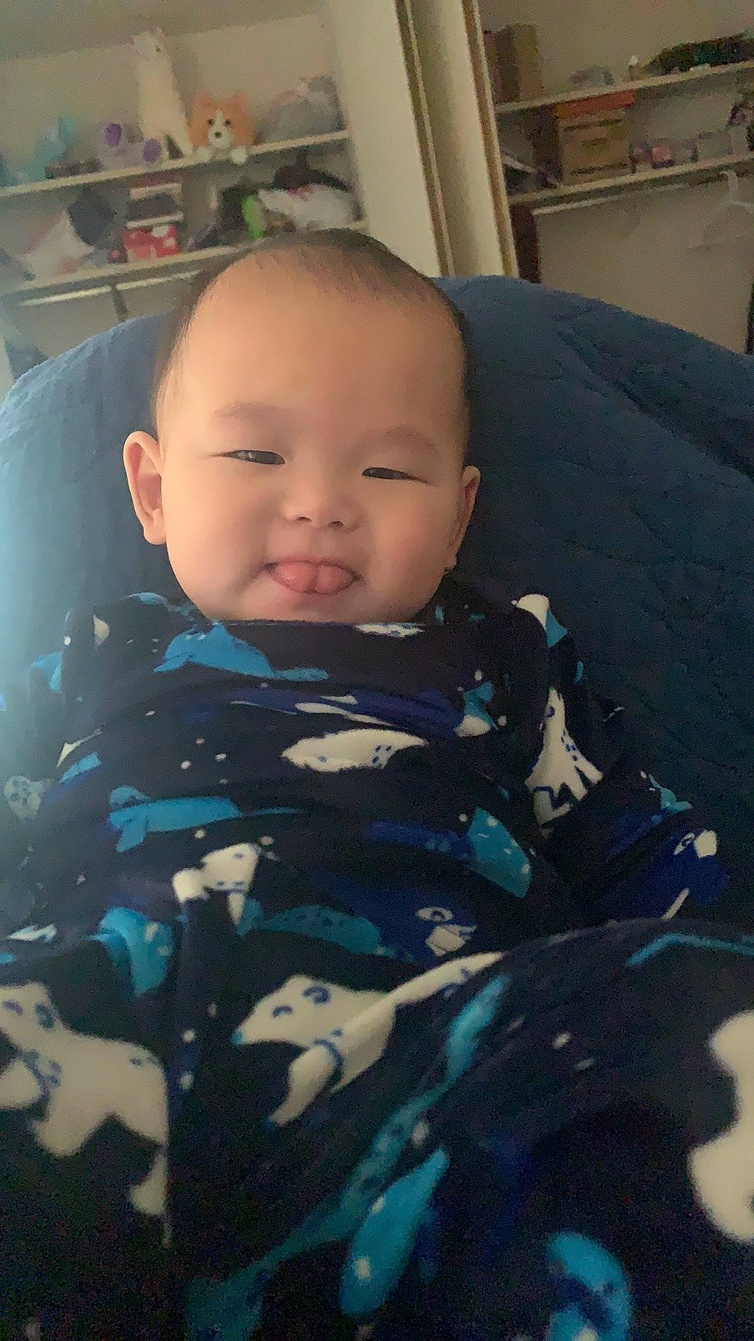 Russell Vang joined the competition — help win amazing prizes! baby, baby_products, baby_toddler_clothing, cheek, child, comfort, human, person, shelf, skin, toddler, toy