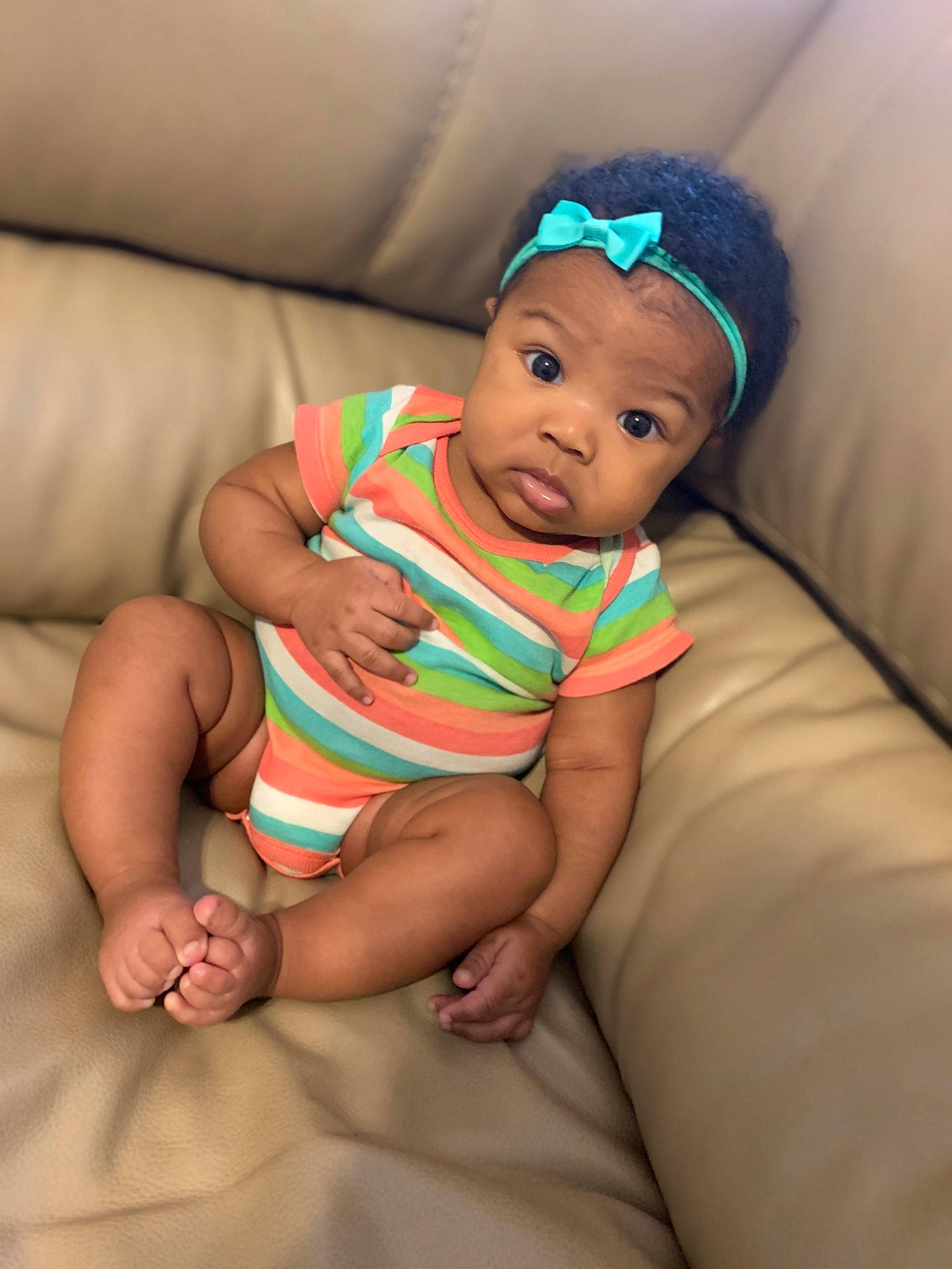 Evynn joined the competition — help win amazing prizes! baby, baby_toddler_clothing, child, finger, hair_accessory, headgear, leg, neck, person, skin, thigh, toddler