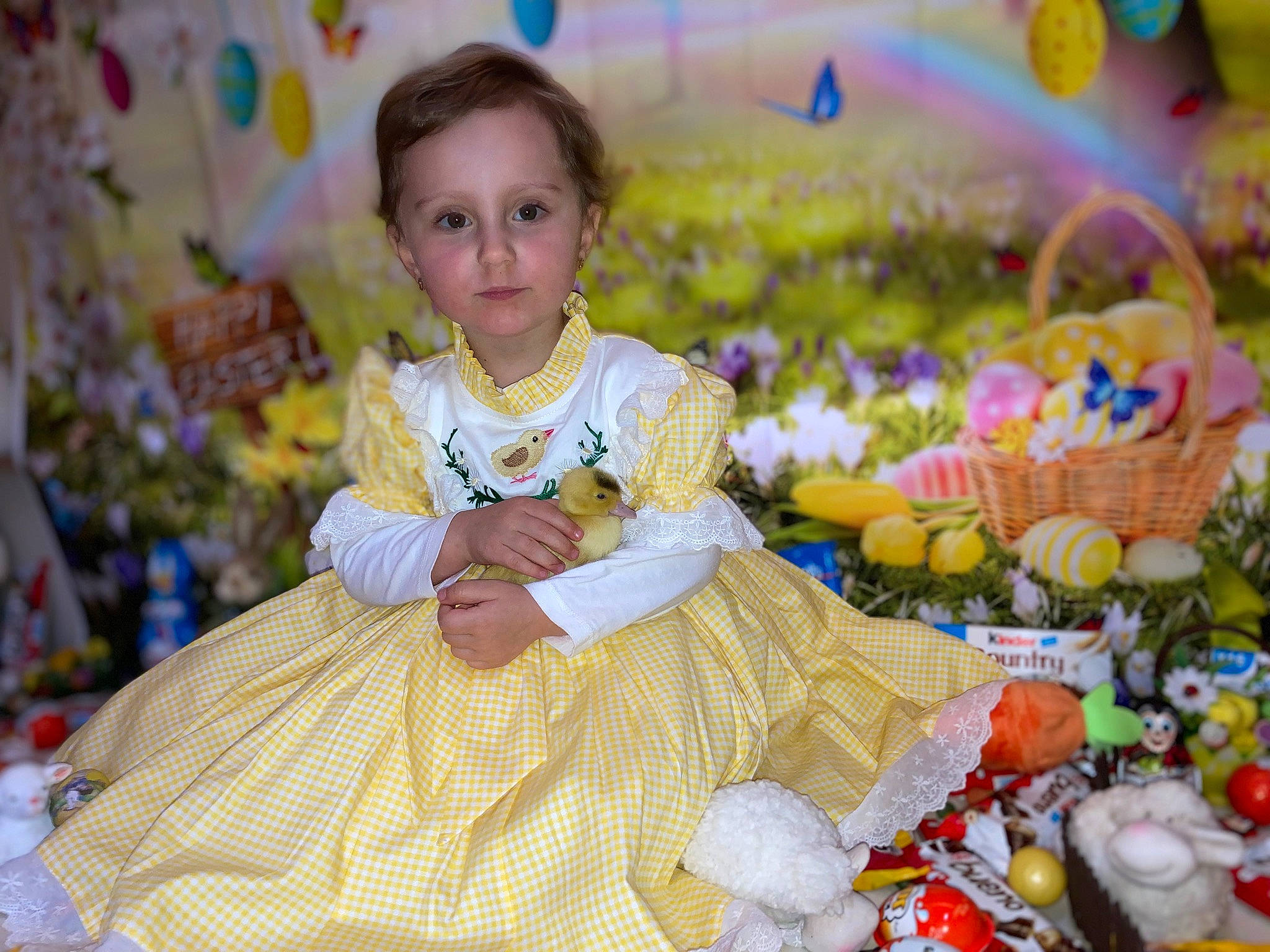 Emma participe au concours pour gagner de l'argent avec cette photo : baby_toddler_clothing, basket, child, day_dress, embellishment, event, face, fun, happy, head, leisure, natural_foods, party, party_supply, pattern, person, sitting, sweetness, toddler, vacation