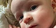 Lilou participe au concours pour gagner de l'argent avec cette photo : baby, infant, face, close_up, skin, eyes, hand, blanket, soft, resting, curious, calm, newborn, child, portrait, cute, innocence, light, texture, young