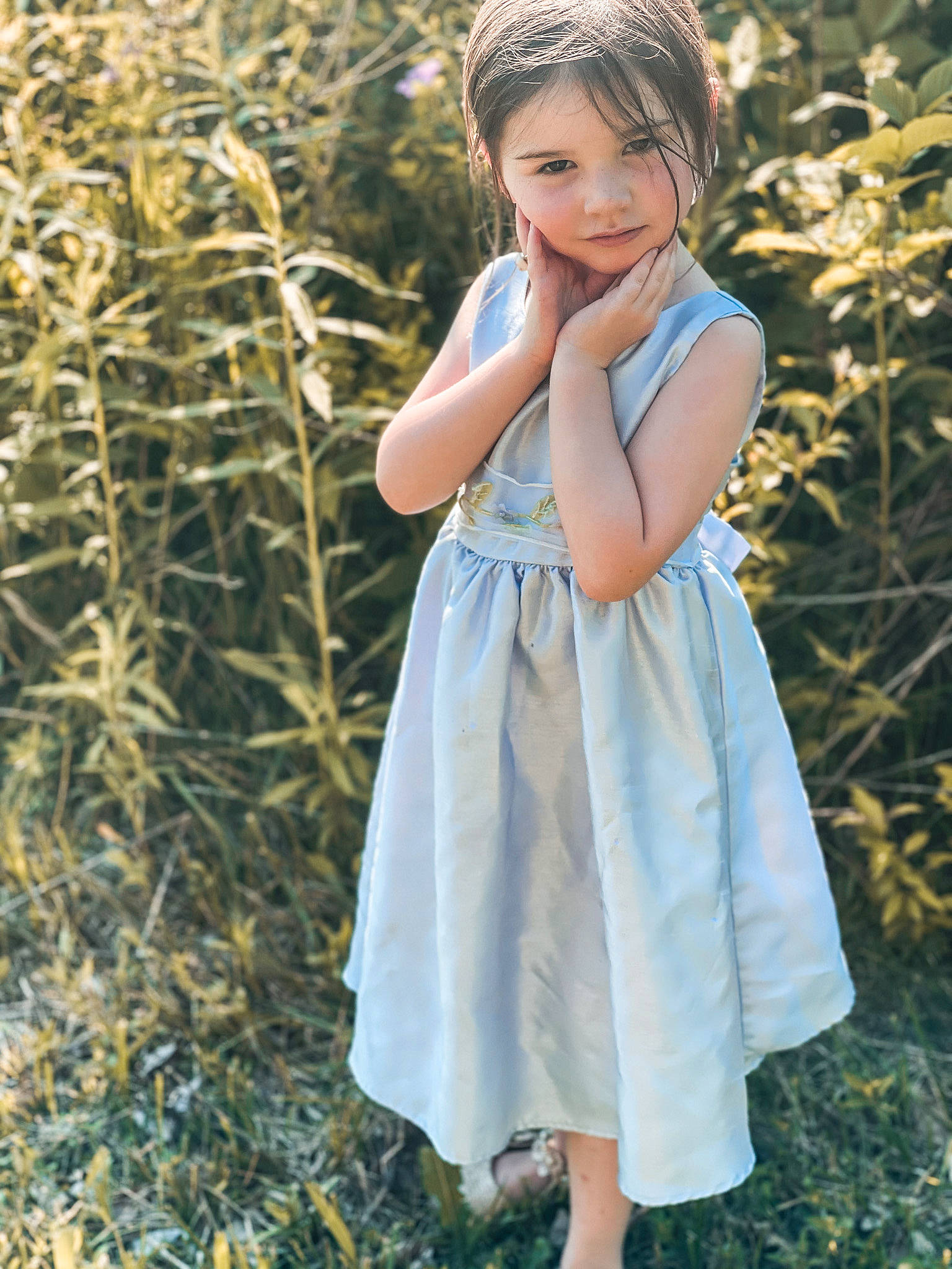 Josephine joined the competition — help win amazing prizes! blond, brown_hair, day_dress, dress, electric_blue, eye, face, fawn, formal_wear, grass, happy, long_hair, one_piece_garment, pattern, people_in_nature, person, plant, sleeve, street_fashion, toddler