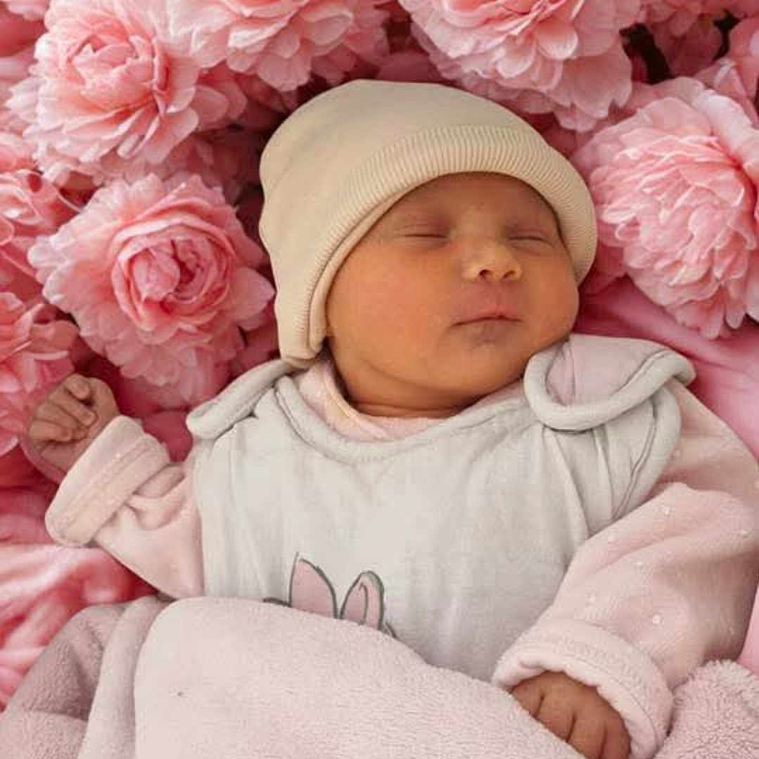 Emma a rejoint le concours — aidez-le/la à gagner de superbes lots ! adorable, baby, blanket, child, closeup, cozy, cute, delicate, flowers, hat, infant, newborn, peaceful, pink, portrait, resting, sleeping, soft, warm, wrapped