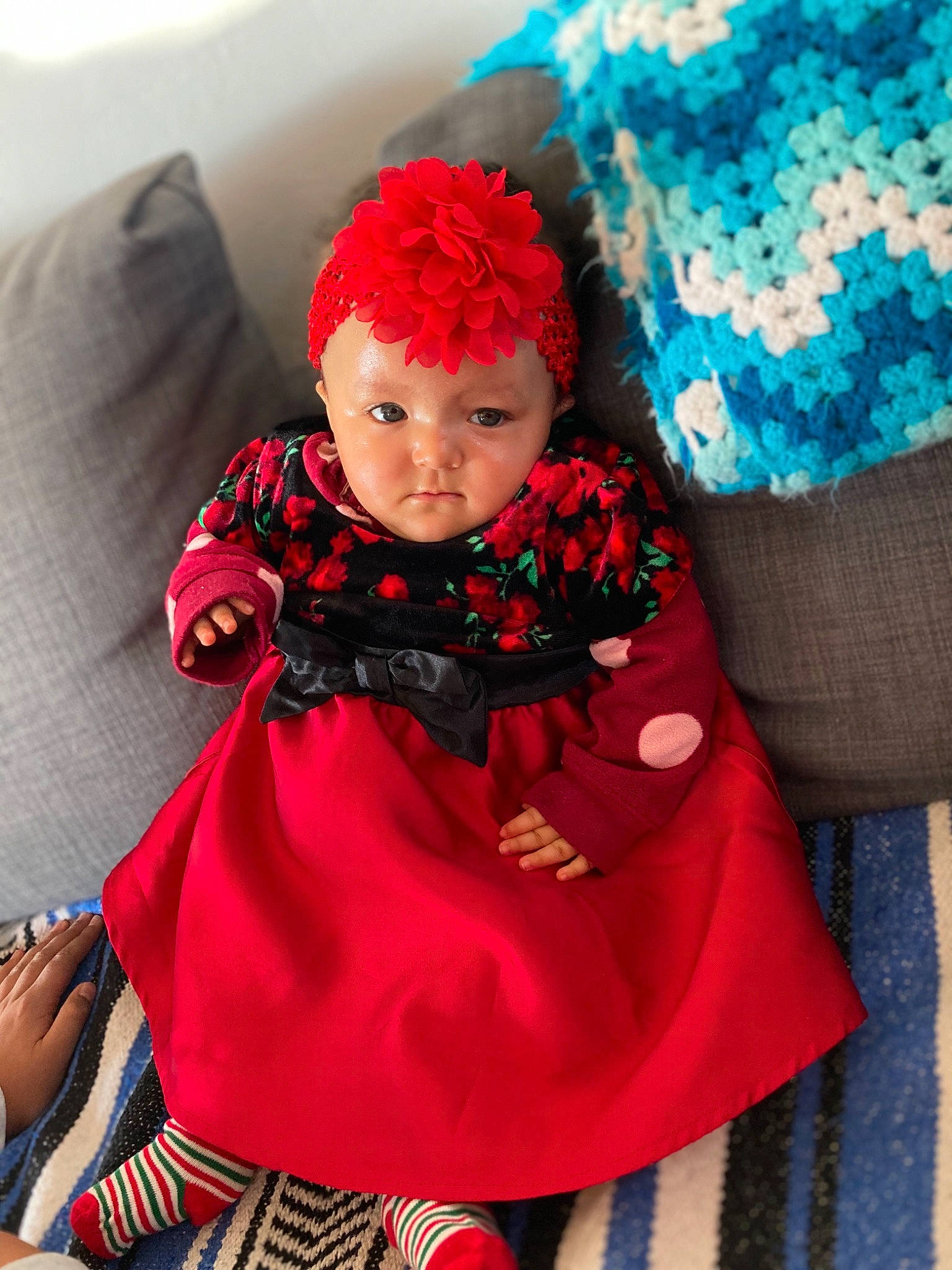 Jia joined the competition — help win amazing prizes! baby, baby_toddler_clothing, child, comfort, costume_hat, dress, happy, hat, headgear, magenta, orange, outerwear, pattern, pink, purple, red, skin, sleeve, textile, toddler