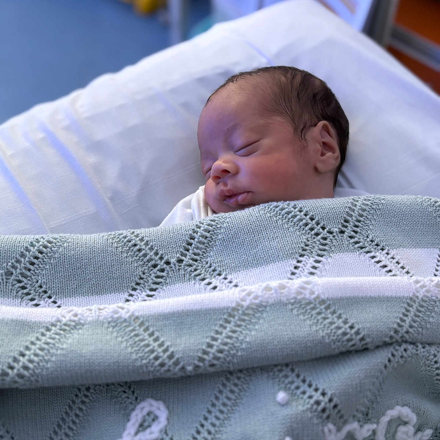 Cairo joined the competition — help win amazing prizes! baby, bed, blanket, comfort, face, head, hospital, indoors, infant, knitted, newborn, peaceful, person, portrait, quiet, resting, sleeping, soft, swaddled, young