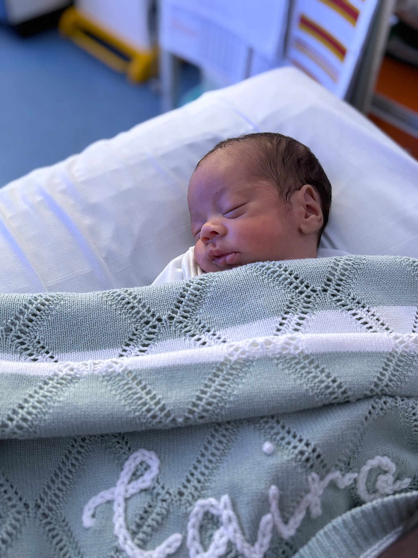 Cairo joined the competition — help win amazing prizes! newborn, baby, sleeping, blanket, knitted, hospital, bed, infant, peaceful, resting, swaddled, soft, portrait, head, face, indoors, comfort, quiet, young, person