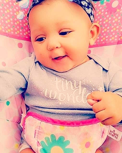 Aren joined the competition — help win amazing prizes! baby, baby_laughing, baby_products, baby_toddler_clothing, beauty, cheek, child, facial_expression, hair_accessory, happy, headband, headgear, lip, pattern, person, pink, play, product, skin, smile