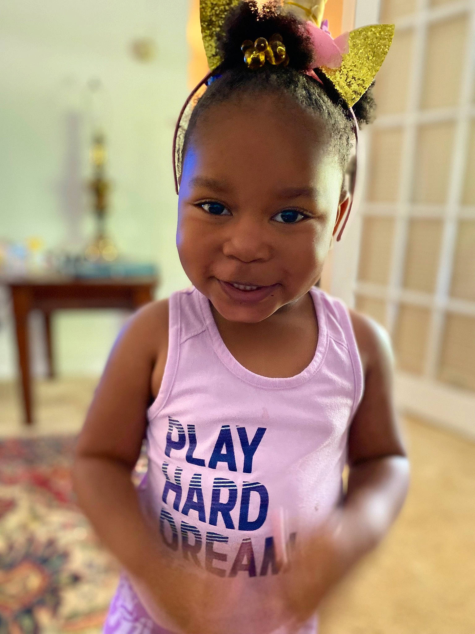 Cali joined the competition — help win amazing prizes! active_tank, chest, child, costume_hat, face, fashion_accessory, fun, hair_tie, happy, head, headband, headpiece, jewellery, joy, magenta, necklace, person, purple, sleeveless_shirt, smile