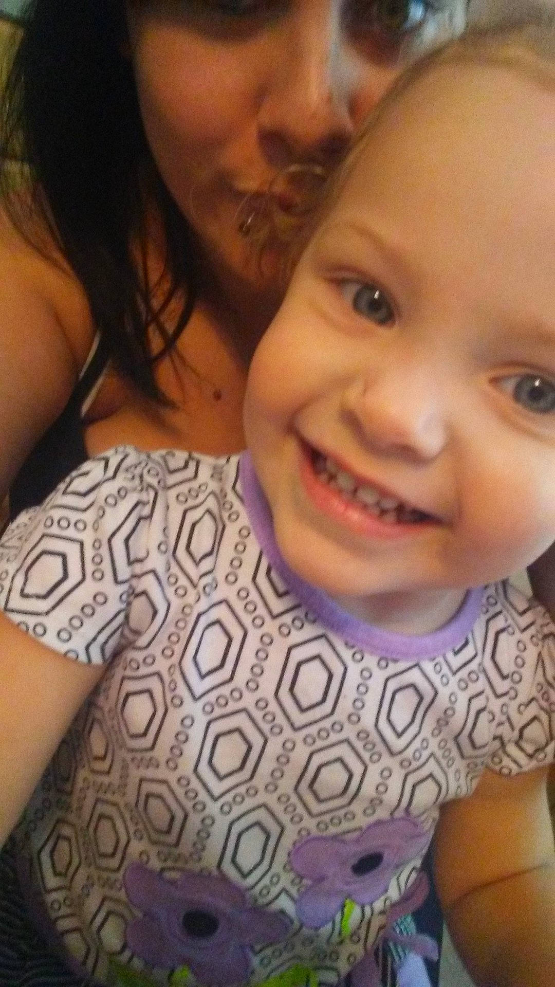 Anabella is registered to the contest to win money with this photo: abdomen, child, emotion, eye, face, facial_expression, girl, human_action, human_body, interaction, joy, mother, organ, person, selfie, skin, smile, toddler