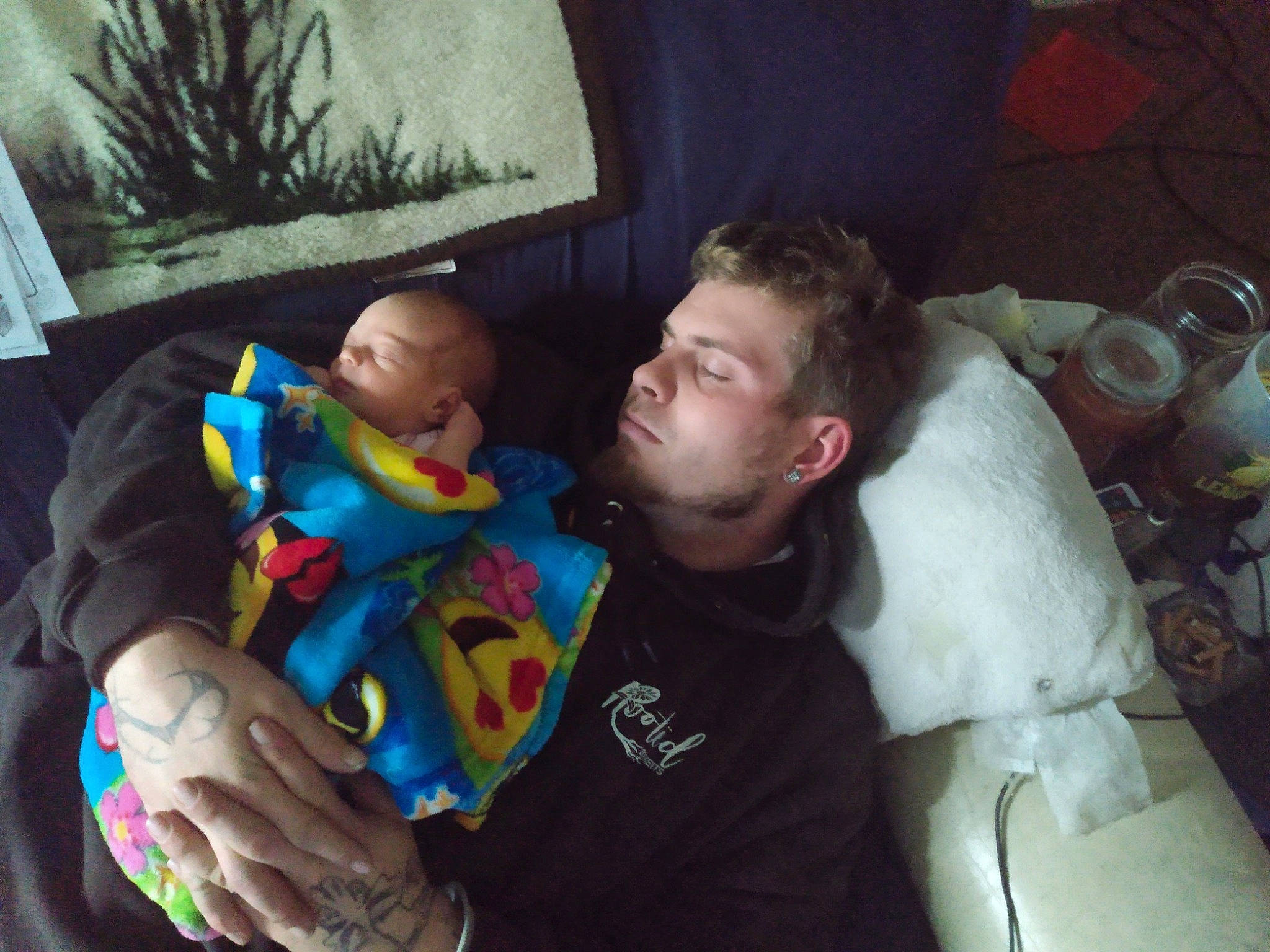 Chloey is registered to the contest to win money with this photo: baby, beard, cheek, child, comfort, couch, event, eye, face, fun, happy, human_body, interaction, iris, lap, mouth, person, sitting, textile, toddler