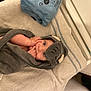 baby, child, towel, elephant, cute, wrapped, blue_eyes, hand, skin, bed, soft, comfort, snug, blanket, infant, portrait, indoors, young, person, cuteness