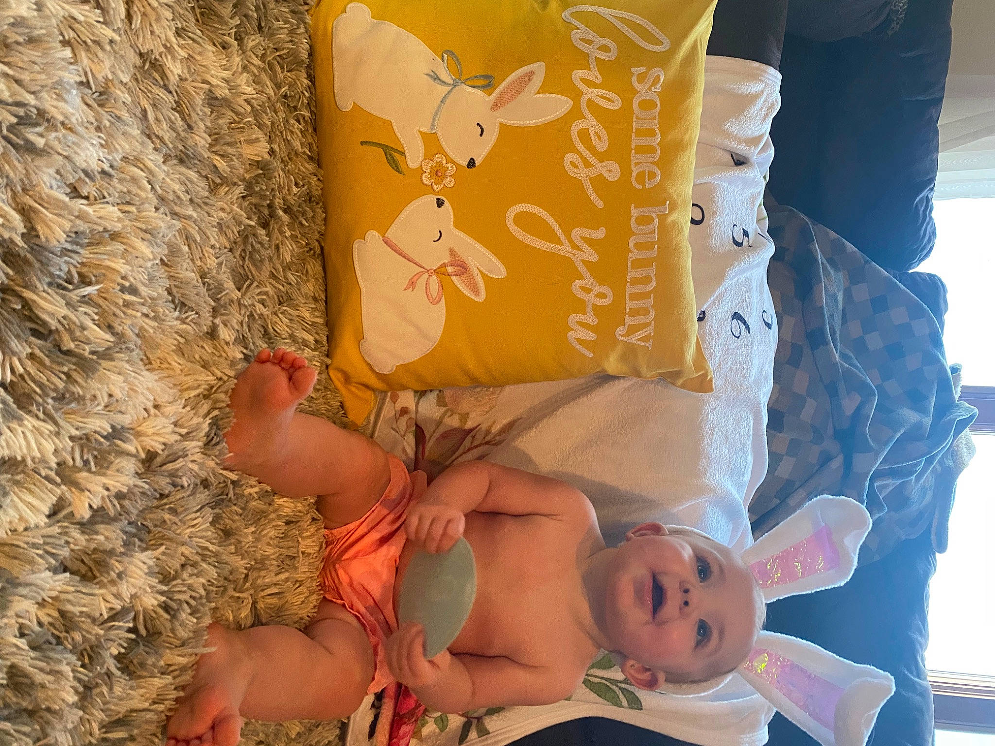 Lorelai joined the competition — help win amazing prizes! abdomen, baby, barefoot, child, comfort, foot, happy, human_leg, leisure, linens, people, people_in_nature, person, plant, room, smile, textile, thigh, toddler, tree