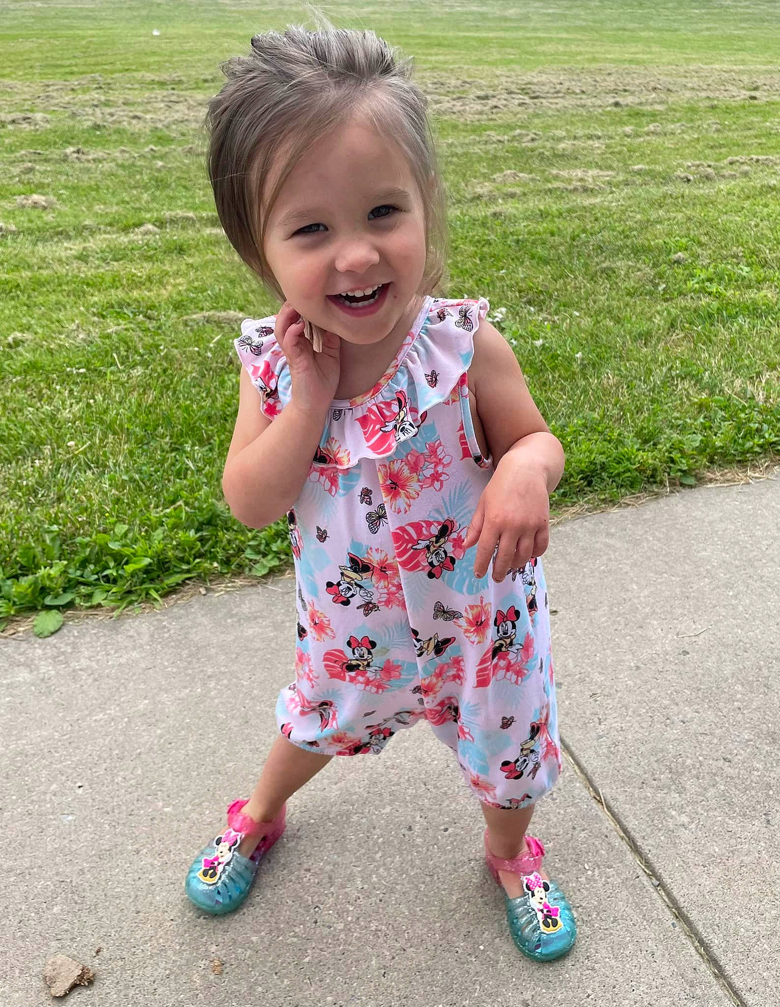 Aryanna is registered to the contest to win money with this photo: baby, baby_toddler_clothing, child, face, fun, grass, grass_family, grassland, hair, happy, joy, pattern, people_in_nature, person, pink, play, sandal, sleeve, smile, sneakers