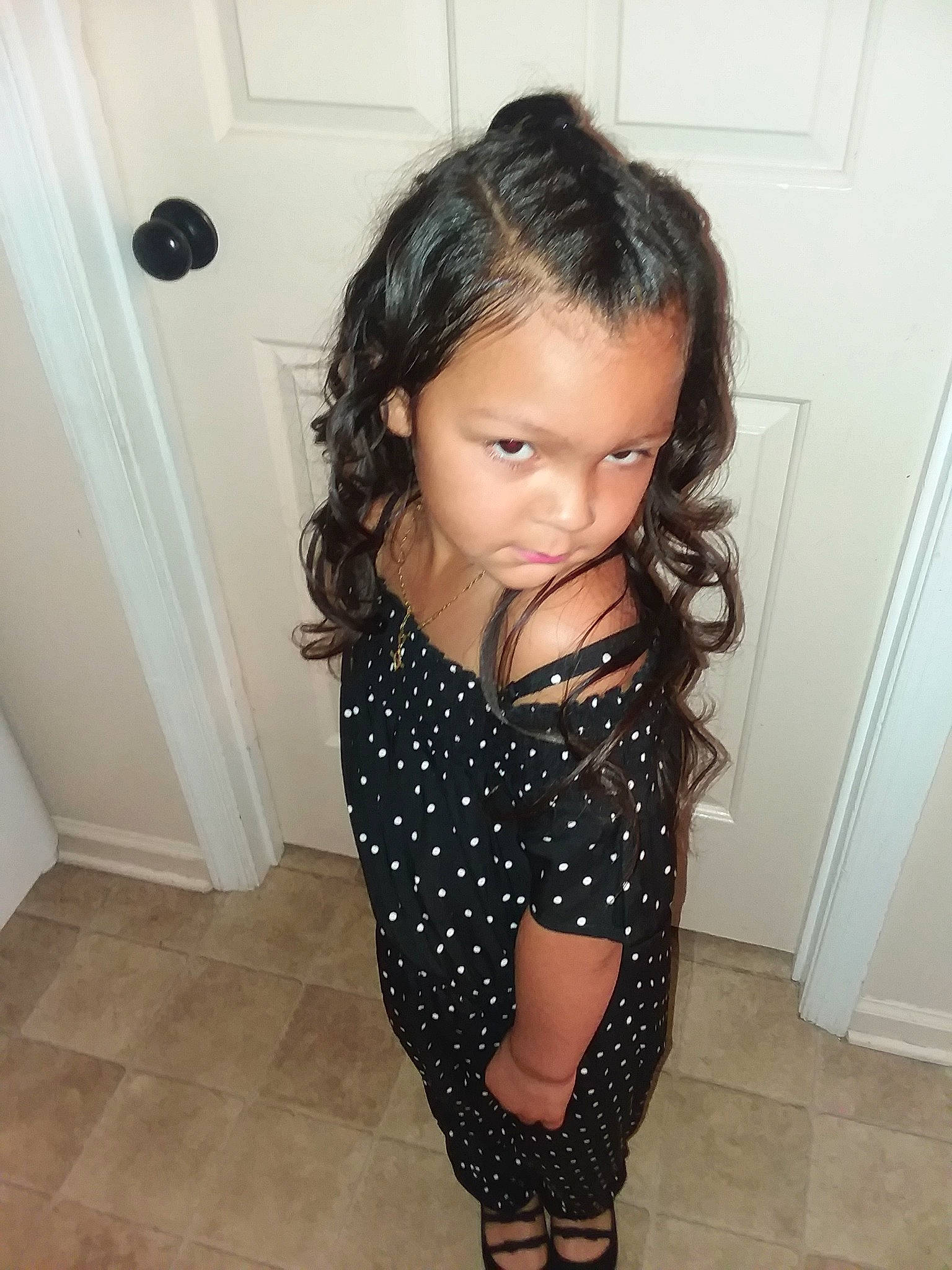 Leilanni is registered to the contest to win money with this photo: beauty, black_hair, brown_hair, child, child_model, day, design, girl, hair, hairstyle, human_hair_color, joint, long_hair, pattern, person, plaid, polka_dot, product, shoulder, skin