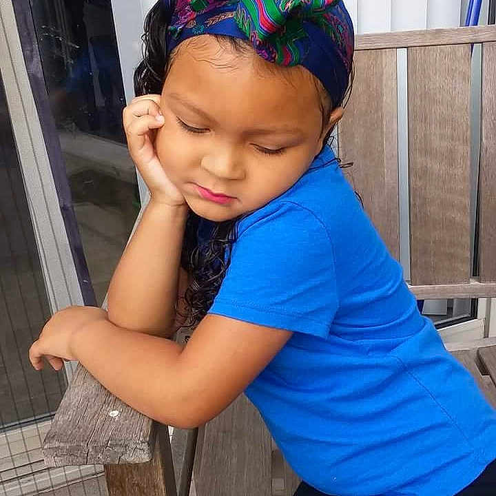 Leilanni is registered to the contest to win money with this photo: bandana, beanie, blue, cap, child, girl, hair_accessory, hair_coloring, headband, headgear, knit_cap, person