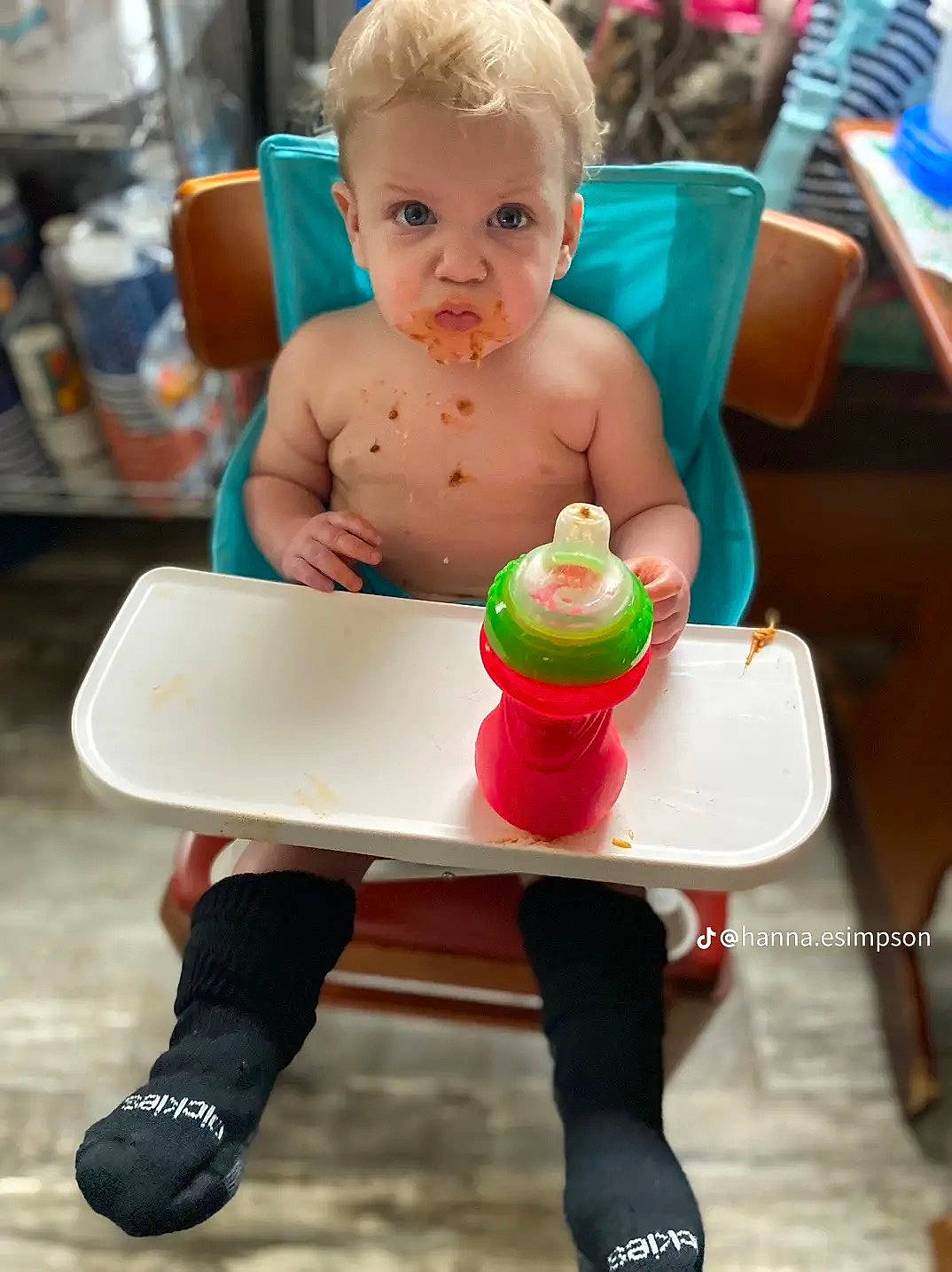 Jaxton joined the competition — help win amazing prizes! baby, baby_playing_with_toys, baby_products, baby_toddler_clothing, chair, chest, child, drinkware, fun, happy, human_leg, leisure, person, plastic, plastic_bottle, sitting, skin, table, thigh, toddler