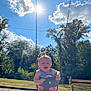 Ellieanna joined the competition — help win amazing prizes! baby, child, swing, playground, outdoor, sunlight, sky, clouds, trees, grass, bench, summer, happy, smile, fun, park, daytime, nature, joyful, infant