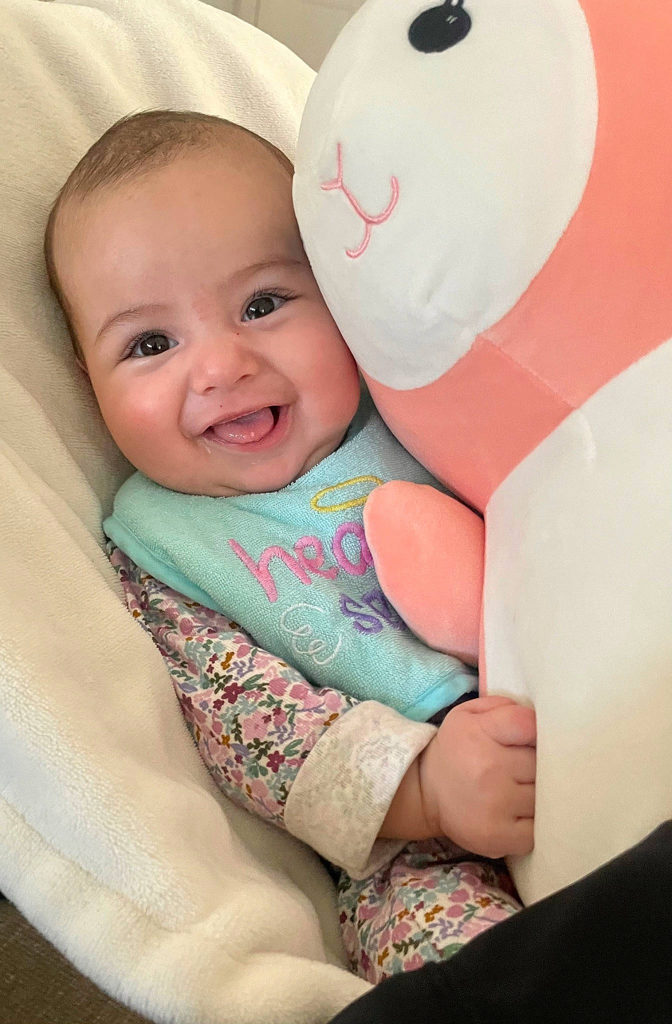 Camilla joined the competition — help win amazing prizes! baby, baby_products, baby_toddler_clothing, carmine, cheek, child, comfort, eye, facial_expression, fun, gesture, happy, joy, linens, pattern, person, pink, skin, sleeve, smile