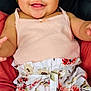 Avani is registered to the contest to win money with this photo: baby, smiling, headband, green_bow, pink_top, floral_pants, cushion, black_seat, happy, child, portrait, cute, infant, clothing, sitting, indoors, person, young_child, joyful, fashion