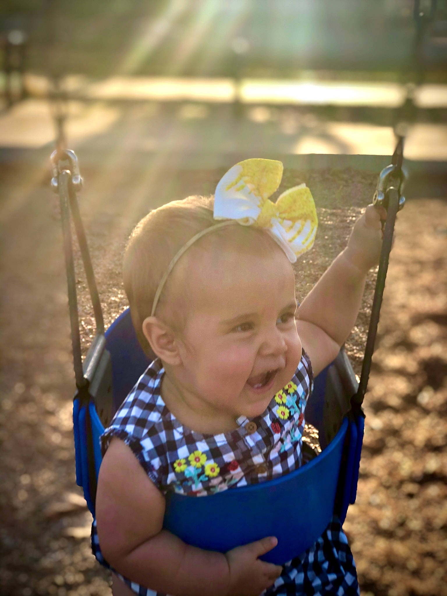 Allie joined the competition — help win amazing prizes! child, fun, happy, outdoor_play_equipment, person, smile, swing, toddler