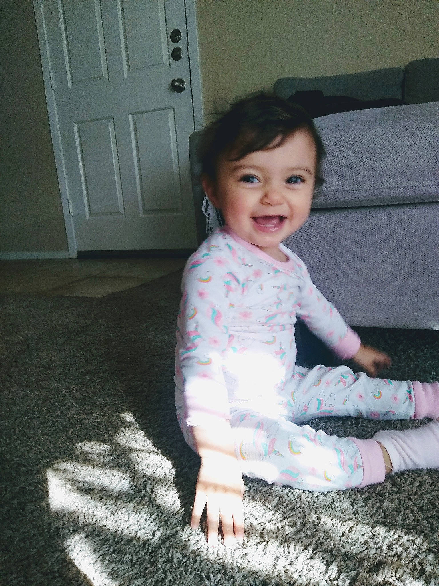 Chloe Marie is registered to the contest to win money with this photo: baby, baby_toddler_clothing, child, comfort, door, door_handle, eye, flash_photography, floor, flooring, fun, happy, hardwood, home_door, iris, joy, person, sitting, sleeve, smile