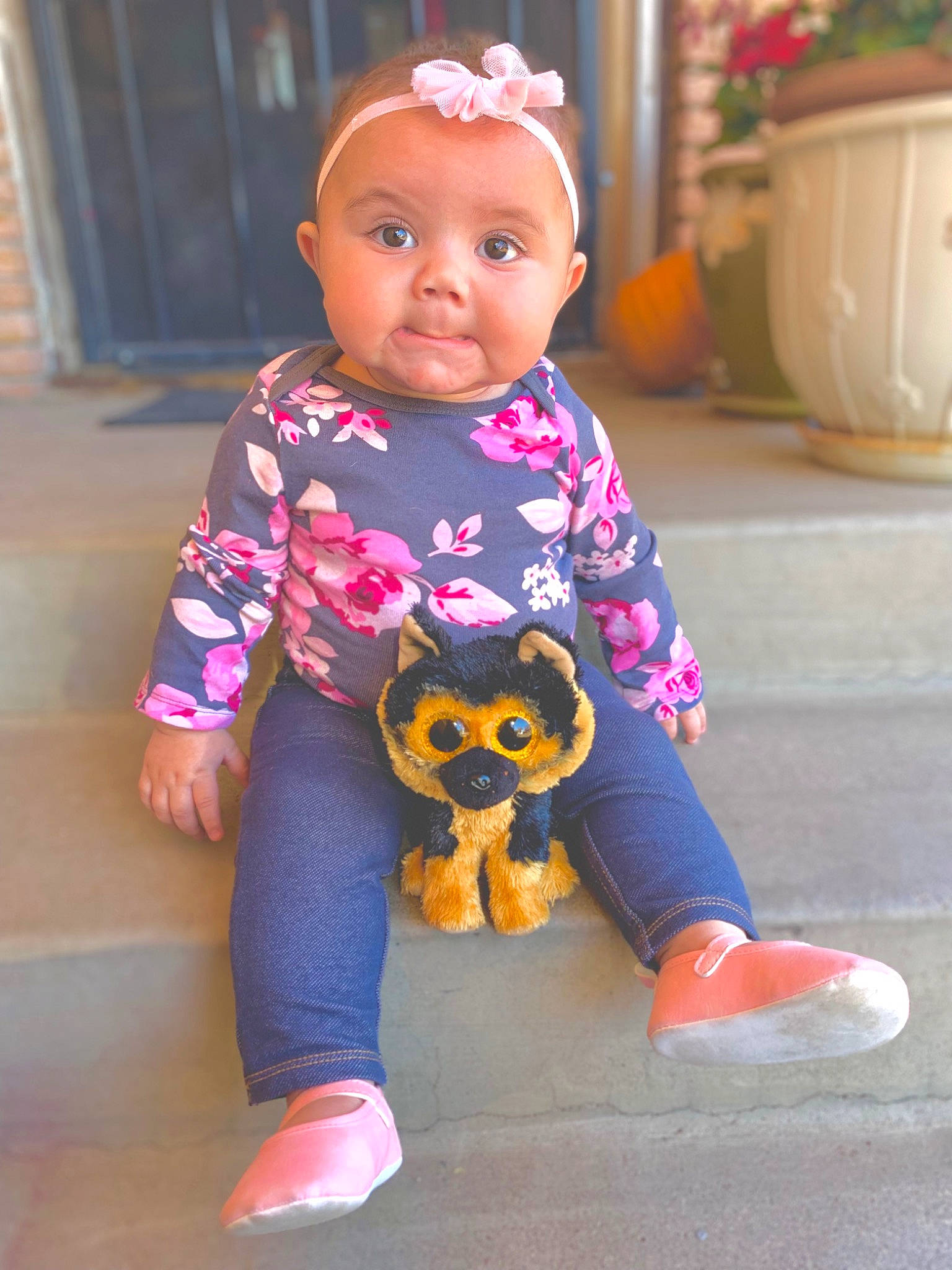 Zaryah joined the competition — help win amazing prizes! baby, baby_toddler_clothing, doll, dress, eye, face, floor, flooring, flowerpot, hairstyle, happy, head, headgear, magenta, person, photograph, pink, purple, skin, sleeve