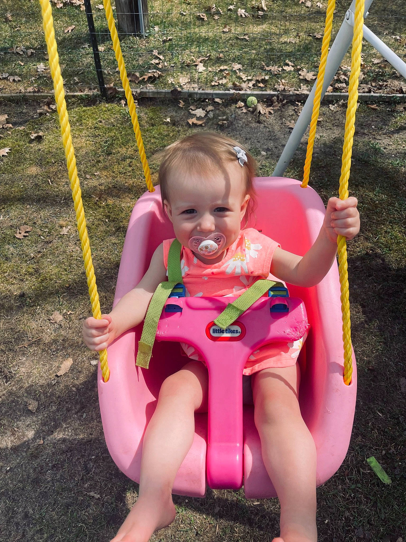 Brinley joined the competition — help win amazing prizes! baby, baby_toddler_clothing, child, city, fun, grass, green, happy, lap, leisure, outdoor_play_equipment, people_in_nature, person, pink, playground, recreation, summer, swing, thigh, toddler