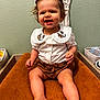 Summer participe au concours pour gagner de l'argent avec cette photo : baby, child, smiling, sitting, white_shirt, brown_shorts, hair_clip, changing_pad, nursery, indoor, decor, storage_bin, cute, happy, face, person, infant, apparel, portrait, furniture